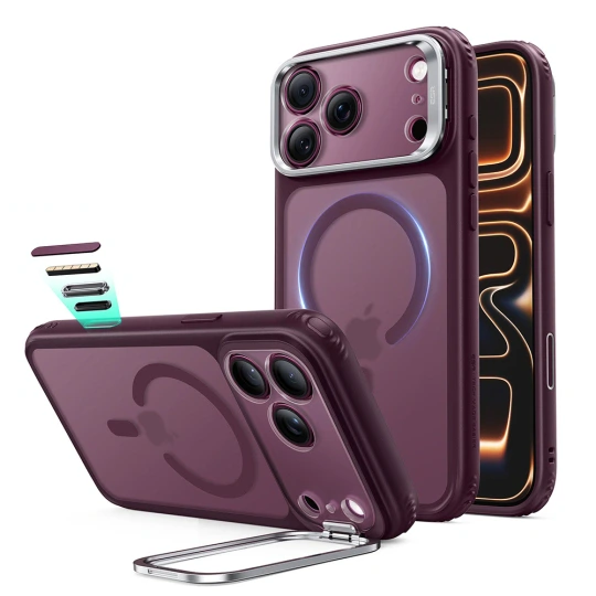 ESR Classic Hybrid Kickstand MagSafe hoesje voor iPhone 17 Pro Max en iPhone 18 Pro Max - Mat donker bordeauxrood