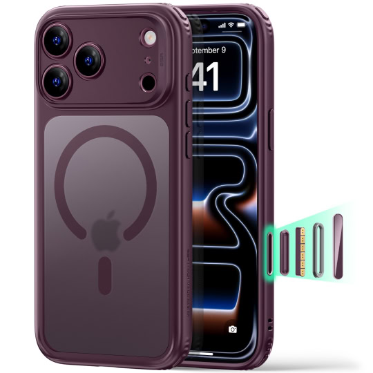 ESR Classic Hybrid MagSafe hoesje voor iPhone 17 Pro Max en iPhone 18 Pro Max - Mat Donker Bordeauxrood