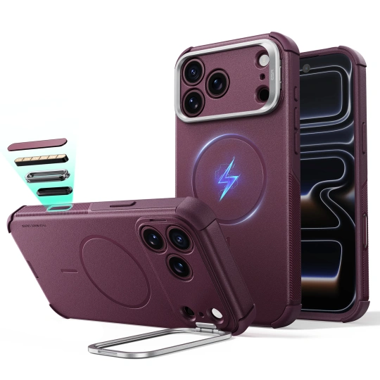 ESR Cyber Tough Kickstand MagSafe iPhone 17 Pro Max/18 Pro Max hoesje - Donker bordeauxrood
