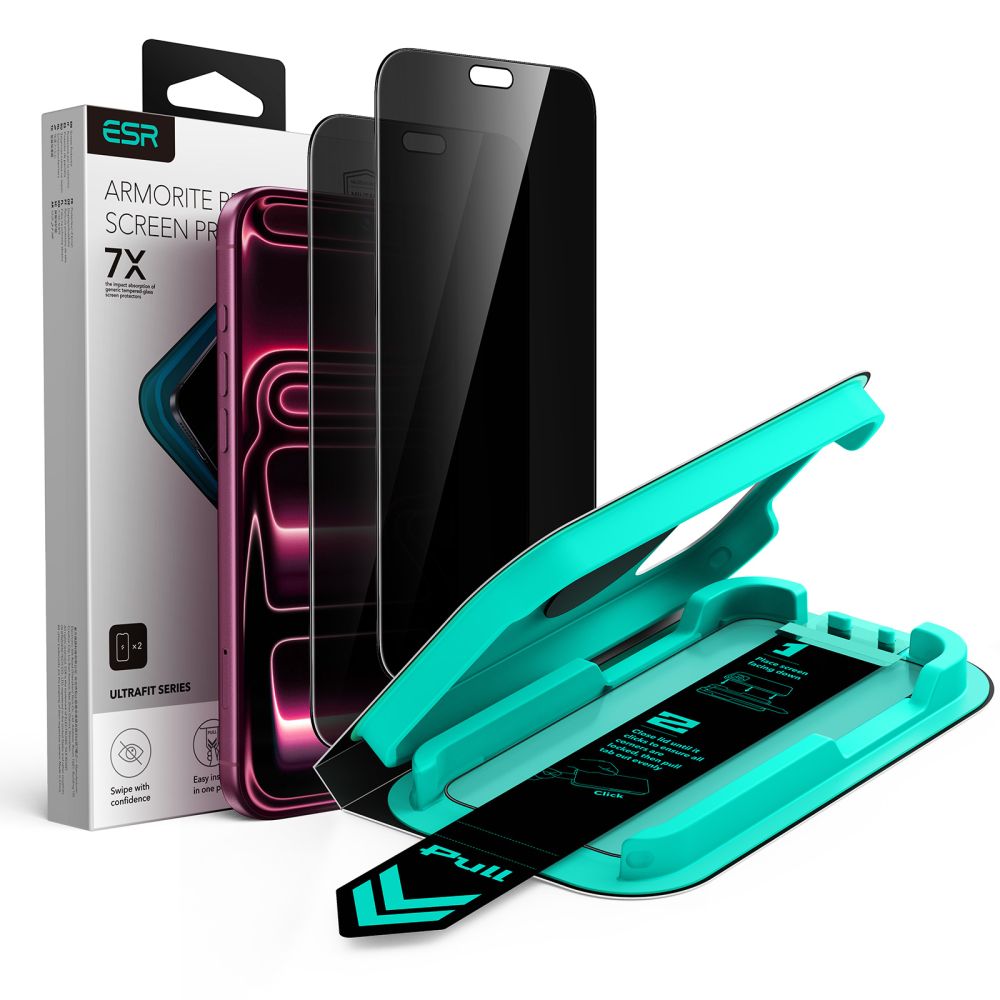 ESR UltraFit Armorite Tempered Glass Privacy Screenprotector voor iPhone 18 Pro Max, 2 stuks, Zwart