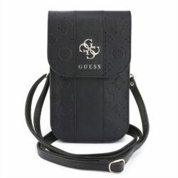 Guess 4G Peony Stripe Metal Logo telefoon crossbodytas zwart