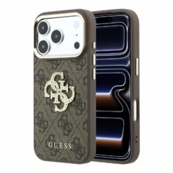 Guess 4G Strass Metal Logo hoesje voor iPhone 17 Pro Max en iPhone 18 Pro Max - Bruin
