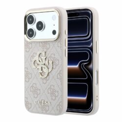 Guess 4G Strass Metal Logo hoesje voor iPhone 17 Pro en iPhone 18 Pro - Roze
