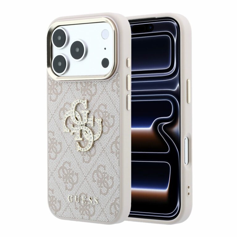 Guess 4G Strass Metal Logo hoesje voor iPhone 17 Pro en iPhone 18 Pro - Roze
