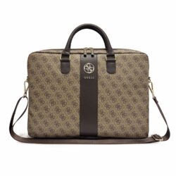 Guess 4G Stripe Metal Logo laptoptas 16 inch bruin