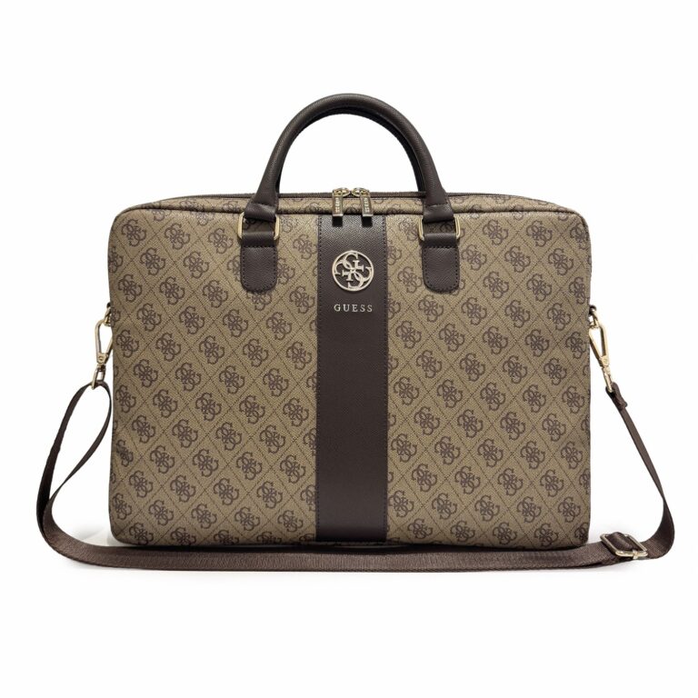 Guess 4G Stripe Metal Logo laptoptas 16 inch bruin