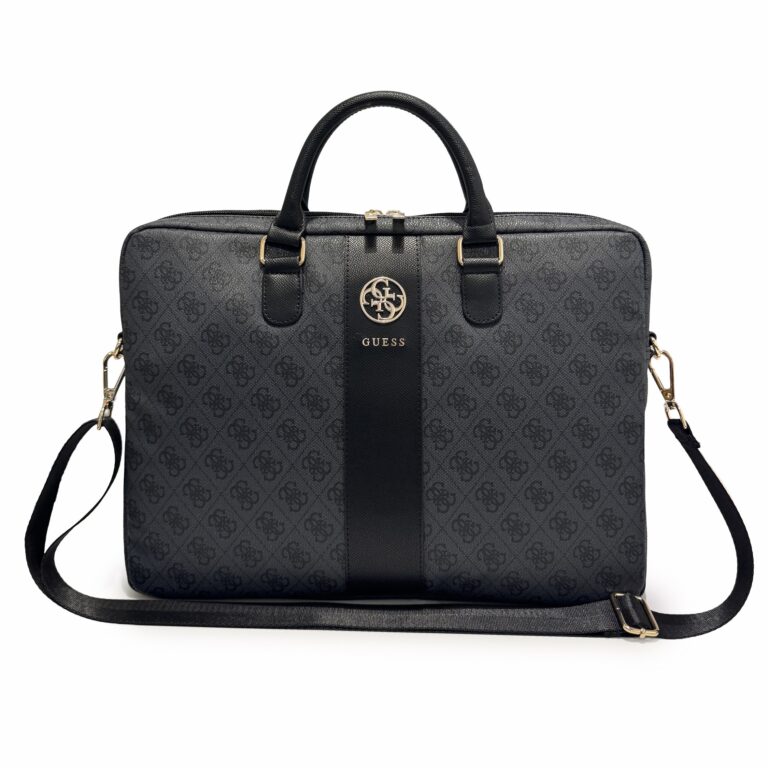 Guess 4G Stripe Metal Logo laptoptas 16 inch zwart