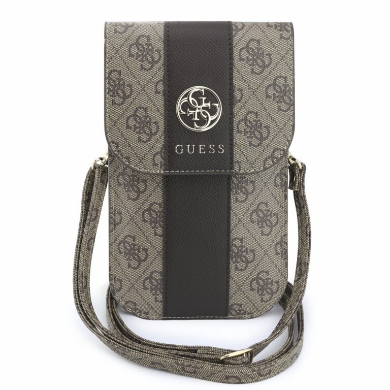 Guess 4G Stripe Metal Logo telefoon crossbodytas bruin