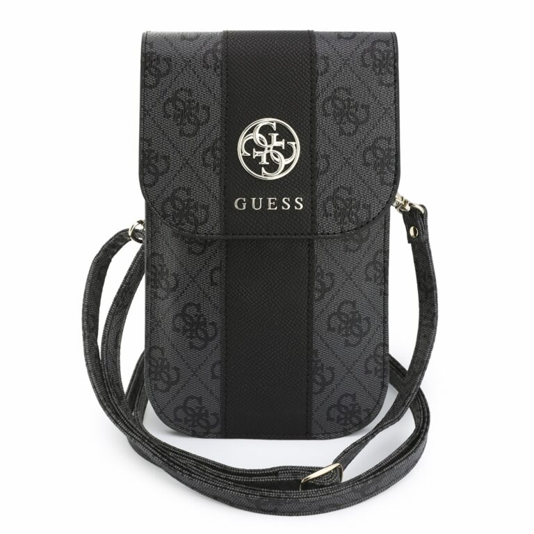 Guess 4G Stripe Metal Logo telefoon-crossbodytas zwart