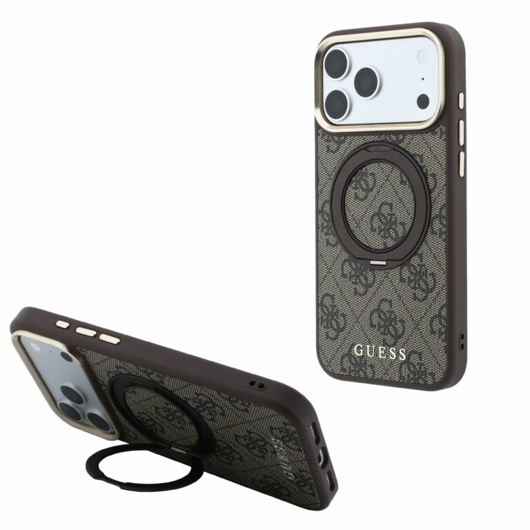 Guess PU 4G Ring Stand MagSafe hoesje voor iPhone 17 Pro Max en iPhone 18 Pro Max - Bruin