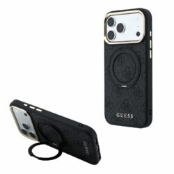 Guess PU 4G Ring Stand MagSafe hoesje voor iPhone 17 Pro Max en iPhone 18 Pro Max - Zwart