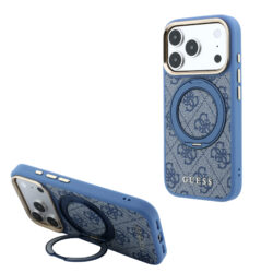 Guess PU 4G Ring Stand MagSafe hoesje voor iPhone 17 Pro en iPhone 18 Pro - Blauw
