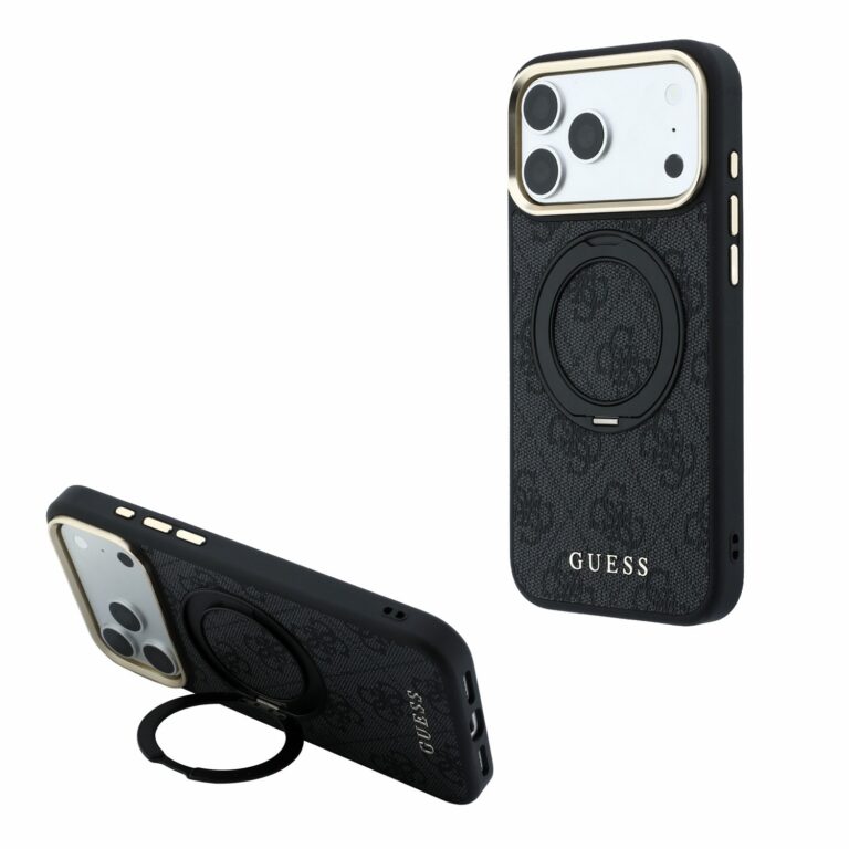Guess PU 4G Ring Stand MagSafe hoesje voor iPhone 17 Pro en iPhone 18 Pro - Zwart