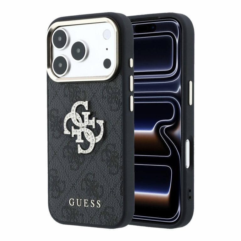 Guess PU 4G Strass Metal Logo hoesje voor iPhone 17 Pro Max en iPhone 18 Pro Max - Zwart V