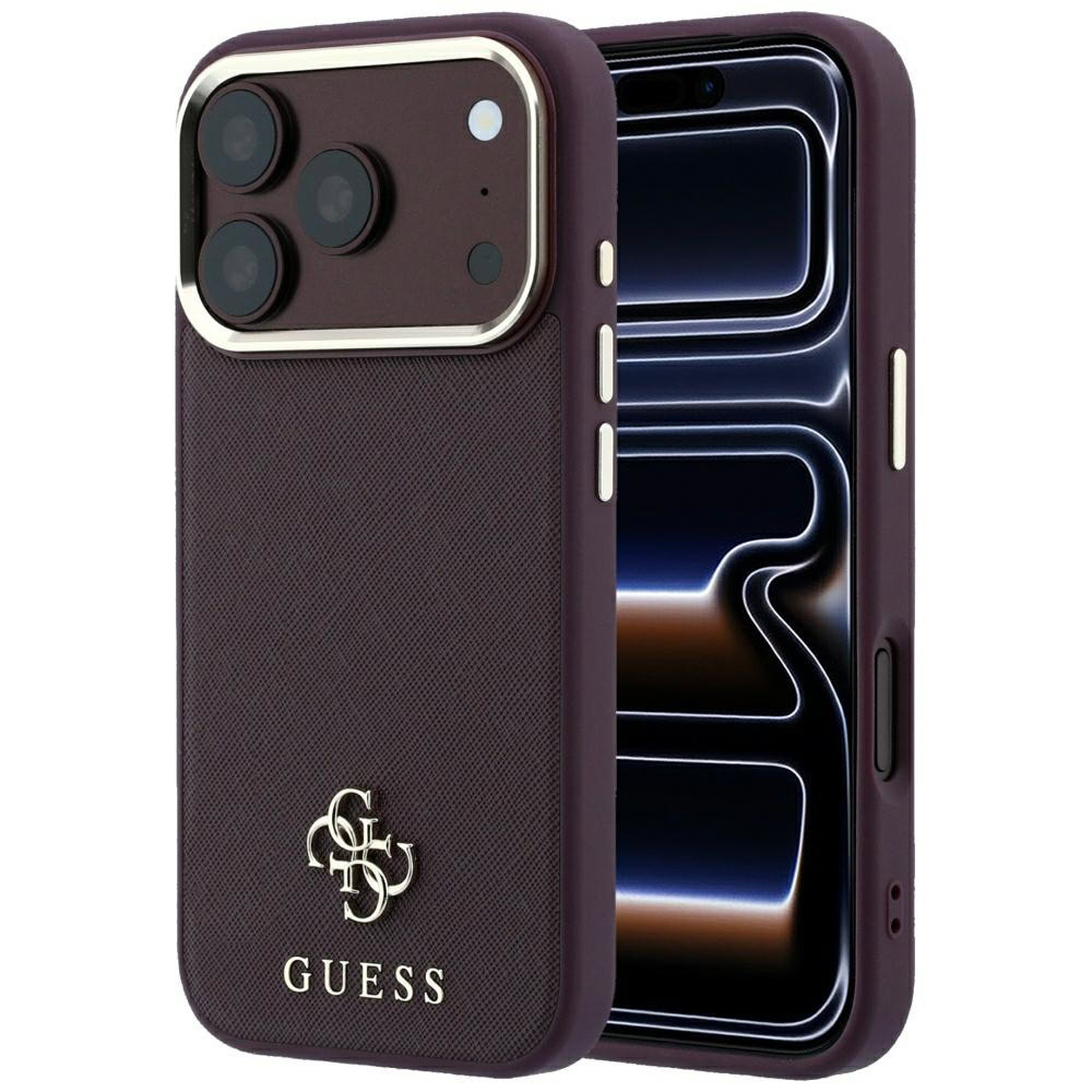 Guess Saffiano Small 4G & Classic Logo MagSafe hoesje voor iPhone 18 Pro Max / 17 Pro Max in rood