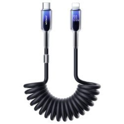 Joyroom Crystal-Clear USB-C naar Lightning spiraalkabel 30W 1,5 meter zwart