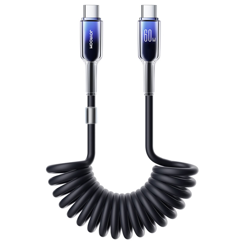 Joyroom Crystal-Clear Series USB-C naar USB-C spiraalkabel 60W 1,5 m zwart
