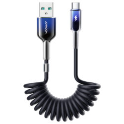 Joyroom Crystal-Clear Series USB-A naar USB-C spiraalkabel 3A 1,5 meter zwart