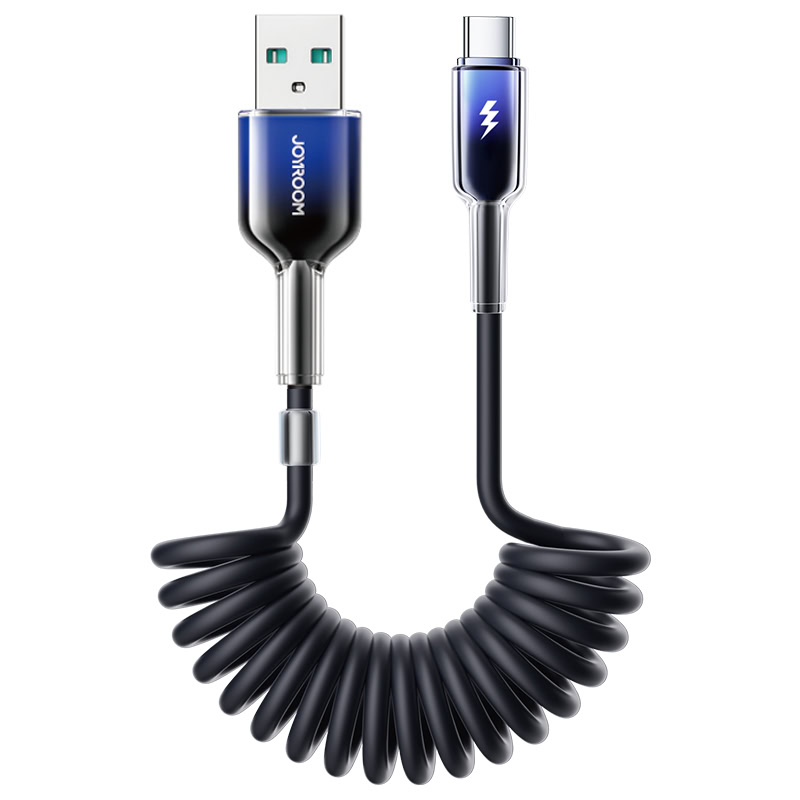 Joyroom Crystal-Clear Series USB-A naar USB-C spiraalkabel 3A 1,5 meter zwart