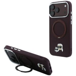 Karl Lagerfeld PU Grained K&CH Heads Ring Stand MagSafe hoesje voor iPhone 17 Pro en iPhone 18 Pro - Rood