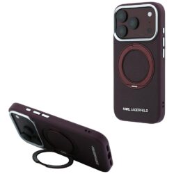 Karl Lagerfeld PU Saffiano Ring Stand MagSafe hoesje voor iPhone 17 Pro Max en iPhone 18 Pro Max - Rood