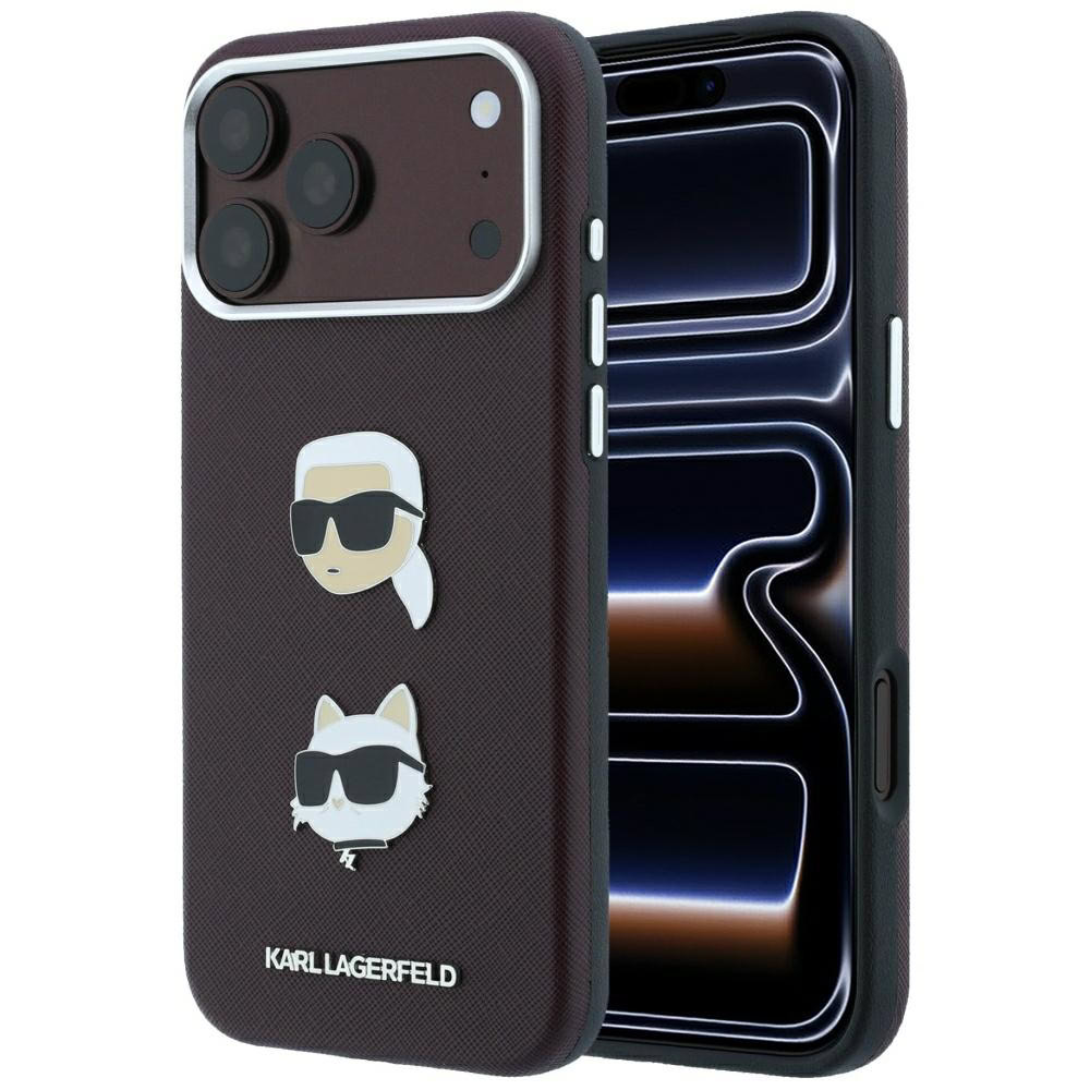 Karl Lagerfeld PU Semi Wrap Saffiano K&CH Heads Hoesje voor iPhone 17 Pro Max en iPhone 18 Pro Max Rood