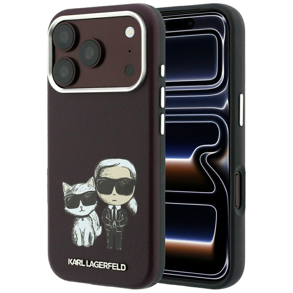 Karl Lagerfeld PU Semi Wrap Smooth Sketch Bodies MagSafe hoesje voor iPhone 17 Pro en iPhone 18 Pro, rood