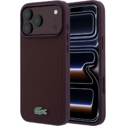 Lacoste Petit Pique Semi Wrap Embossed MagSafe hoesje voor iPhone 17 Pro en iPhone 18 Pro rood