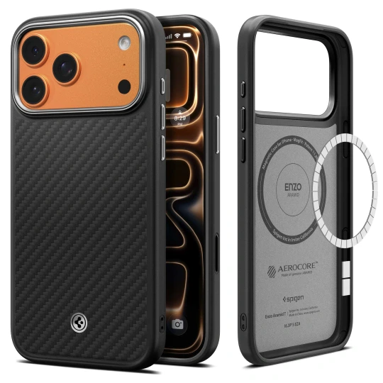 Spigen Enzo Aramid 'T Mag MagSafe hoesje voor iPhone 17 Pro Max en iPhone 18 Pro Max - Zwart/Zilver