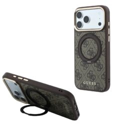 Guess PU 4G Ring Stand MagSafe hoesje voor iPhone 17 Pro en iPhone 18 Pro - Bruin
