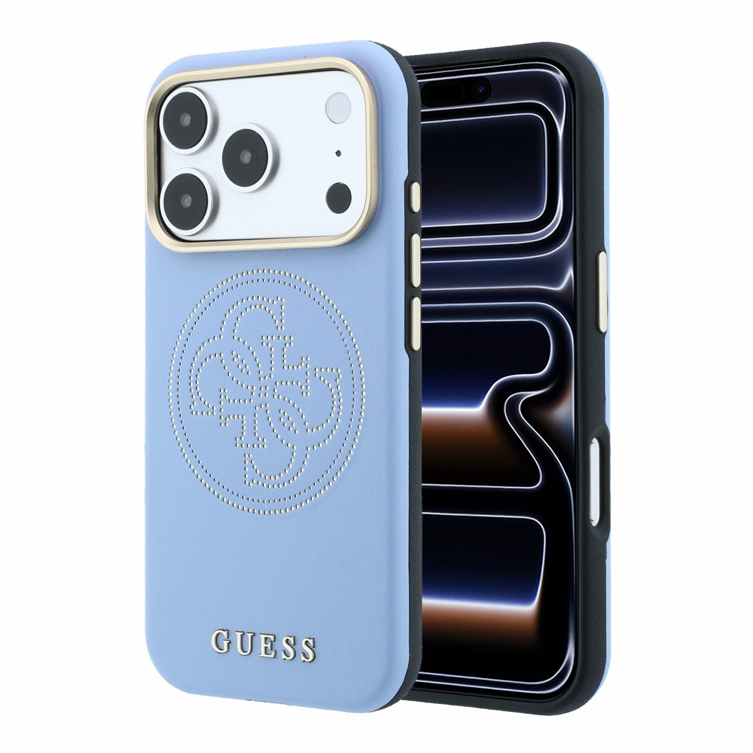 Guess PU Semi Wrap Perforated 4G Logo MagSafe hoesje voor iPhone 17 Pro en iPhone 18 Pro - Blauw