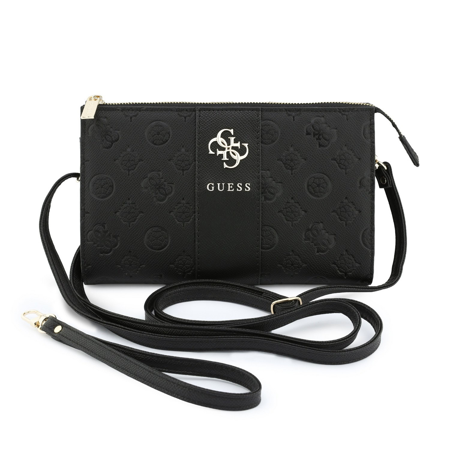 Guess PU 4G Peony Stripe Metal Logo Handtas Zwart