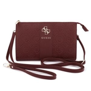 Guess PU 4G Peony Stripe Metal Logo Handtas - Donker Bordeauxrood