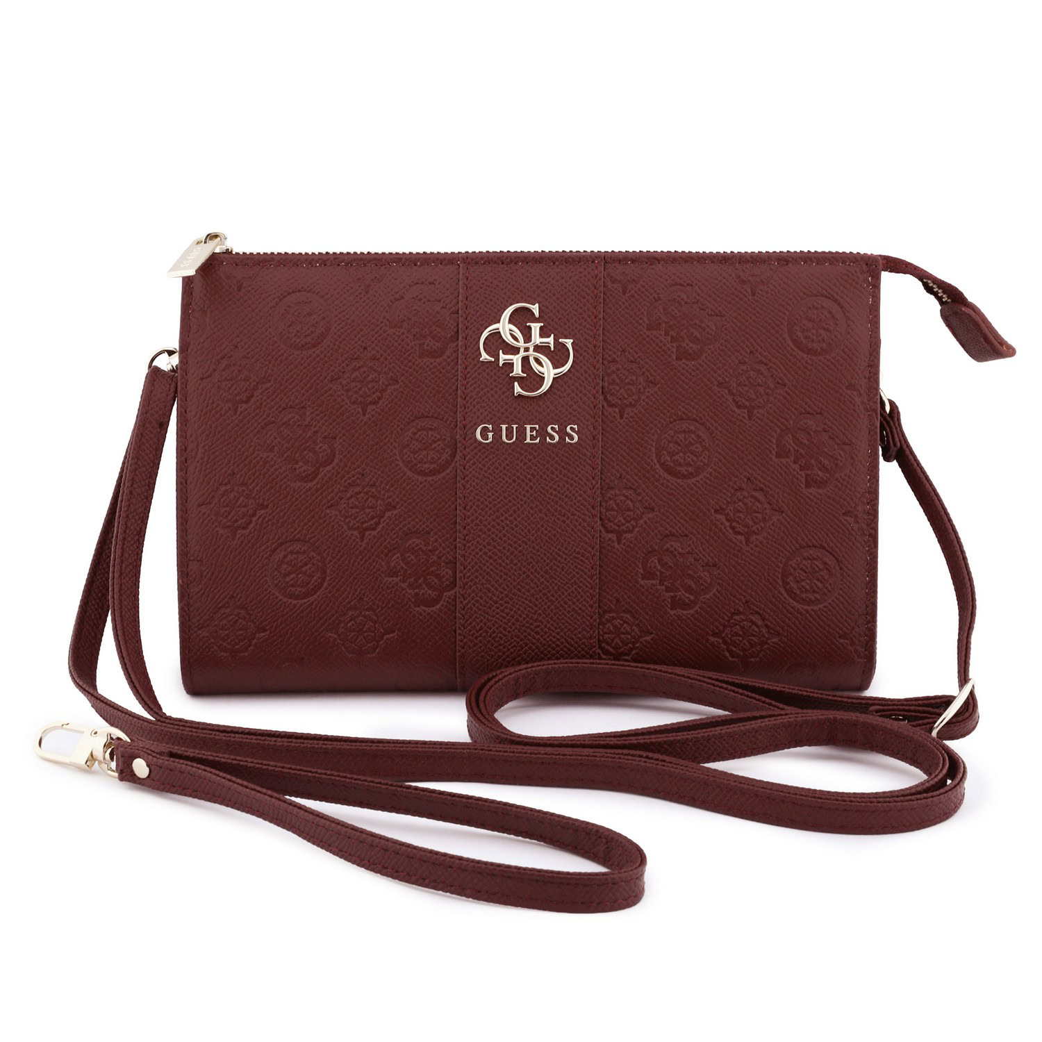 Guess PU 4G Peony Stripe Metal Logo Handtas - Donker Bordeauxrood