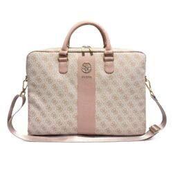 Guess PU 4G Stripe Metal Logo Laptoptas 16 inch Roze