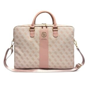 Guess PU 4G Stripe Metal Logo Laptoptas 16 inch Roze