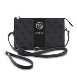 Guess PU 4G Stripe Metal Logo Zwarte Handtas met Afneembare Schouderriem