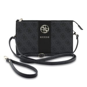 Guess PU 4G Stripe Metal Logo Zwarte Handtas met Afneembare Schouderriem