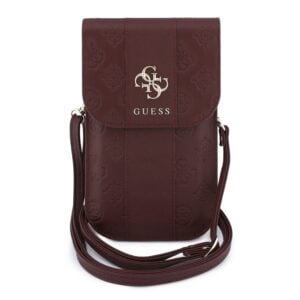 Guess 4G Peony Stripe Metal Logo telefoon crossbodytas donker bordeauxrood