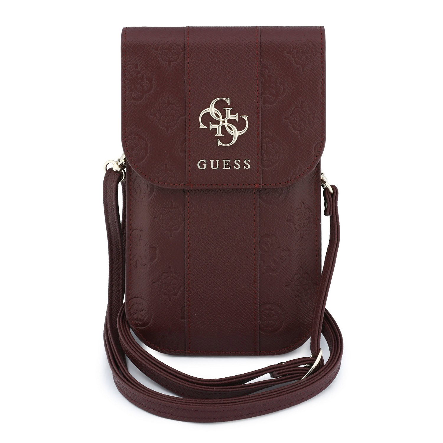 Guess 4G Peony Stripe Metal Logo telefoon crossbodytas donker bordeauxrood