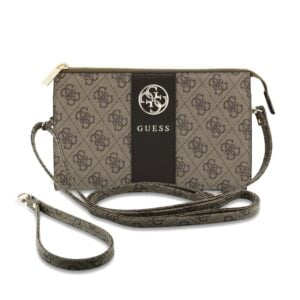 Guess PU 4G Stripe Metal Logo Handtas Bruin met Afneembare Schouderriem