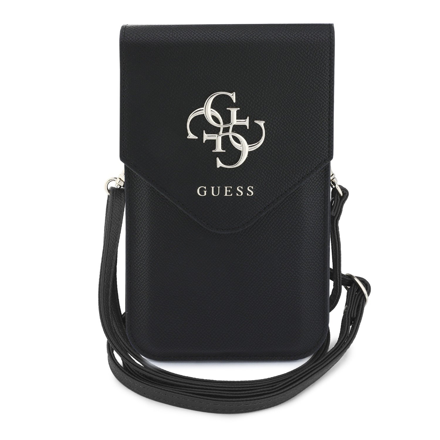 Guess PU Grained 4G Metal Logo Phone Bag Zwarte Crossbodytas