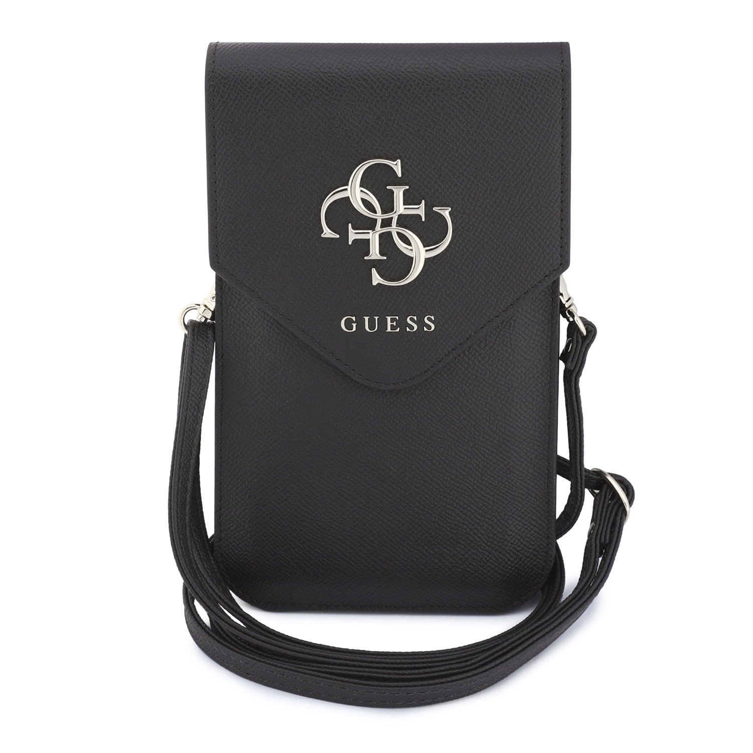 Guess PU Grained 4G Metal Logo Phone Bag telefoontasje bruin