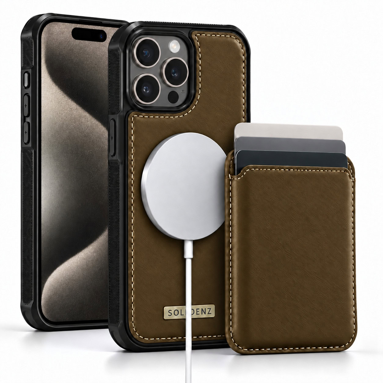 Solidenz MagSafe Wallet Backcover voor iPhone 15 Pro Max - Bruin