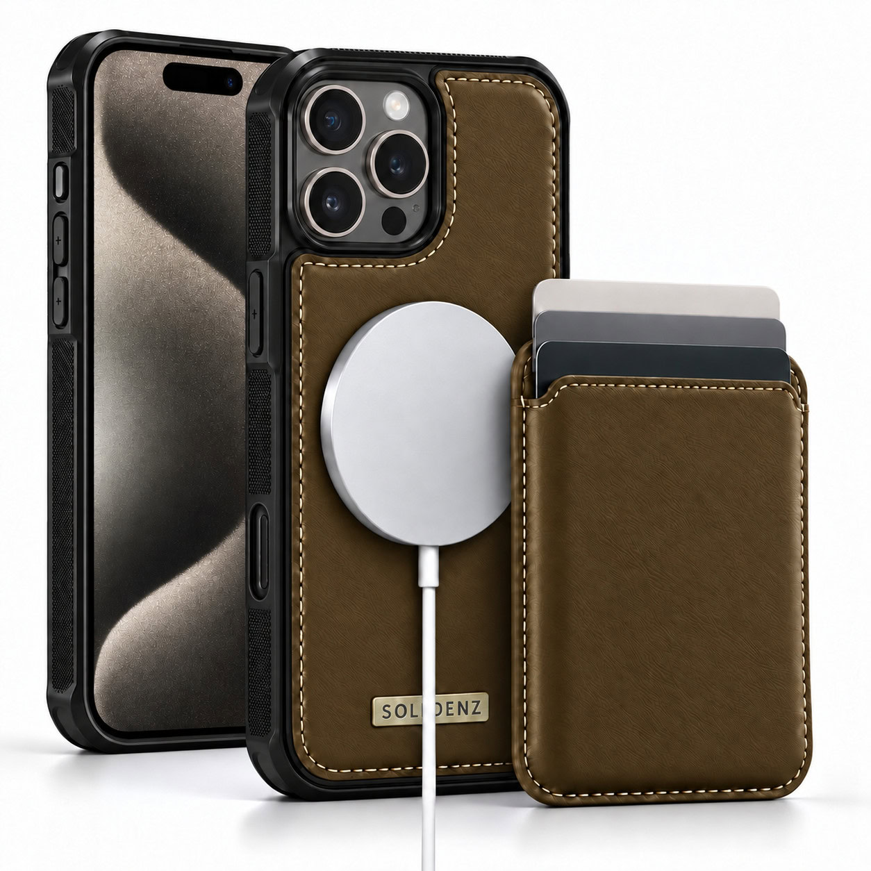 Solidenz MagSafe Wallet Backcover voor iPhone 16 Pro - Bruin