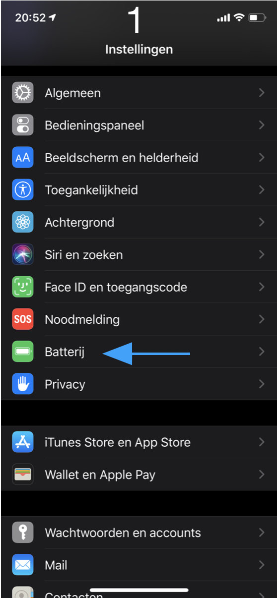 Batterij snel leeg energieverbruik per app iOS afb. 1