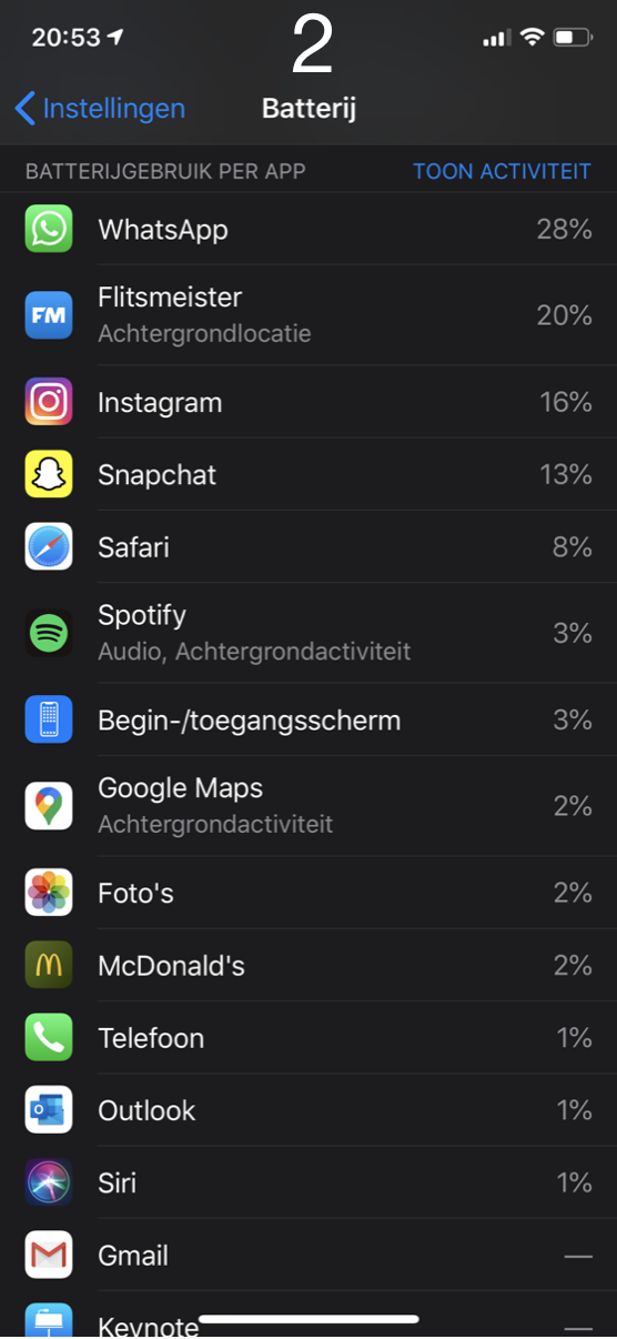 Batterij snel leeg energieverbruik per app iOS afb. 2