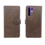 variatie FONU Luxe Leren Krokodillen Bookcover Huawei P30 Pro – Donkerbruin